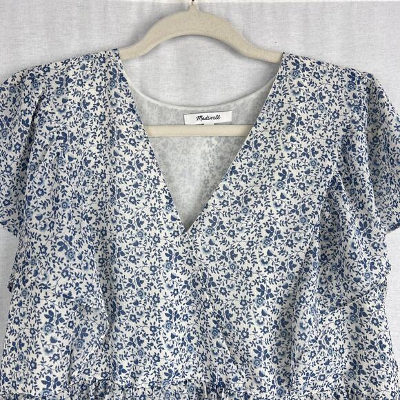 Madewell Georgette Blouse Top Ruffle Sleeve Peplum Dainty Floral Cottagecore - Picture 2 of 5
